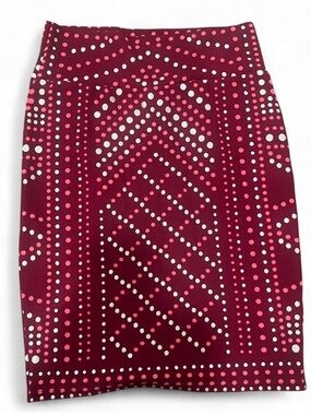 LuLaRoe Cassie Maroon Stretchy Pencil Skirt Pink & Silver Polka Dot Pattern M